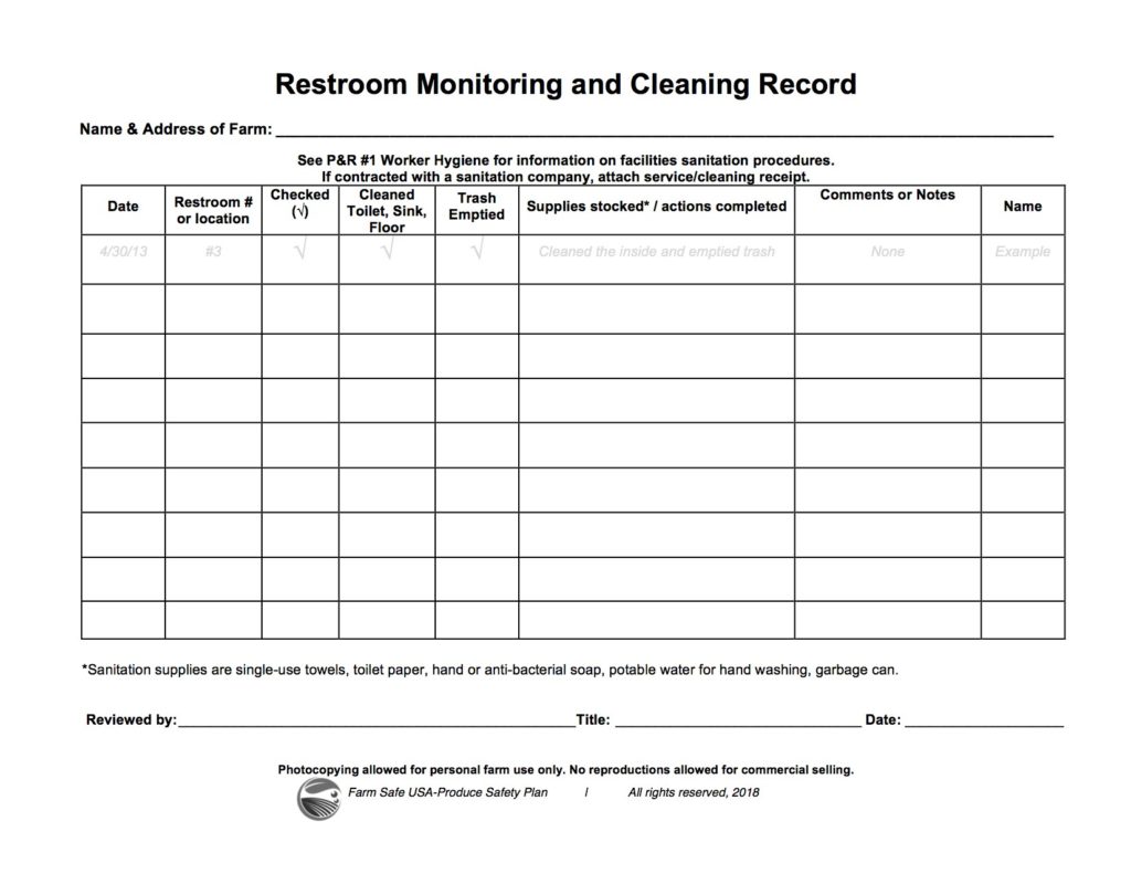 Produce Safety Plan Sample Page Hygiene Record